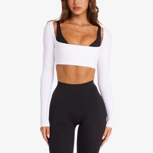 Women's White Long Sleeve Square-Neck Crop Top